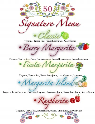 Signature menu sign by Party Shakers LA