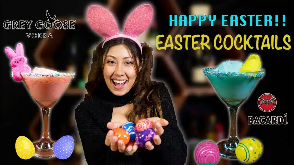 A bartender girl making a easter cocktails